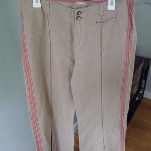 ITALIAN WOMENS LINEN COTTON BLEND WIDE LEG BEIGE AND PINK  PANTS SIZE12